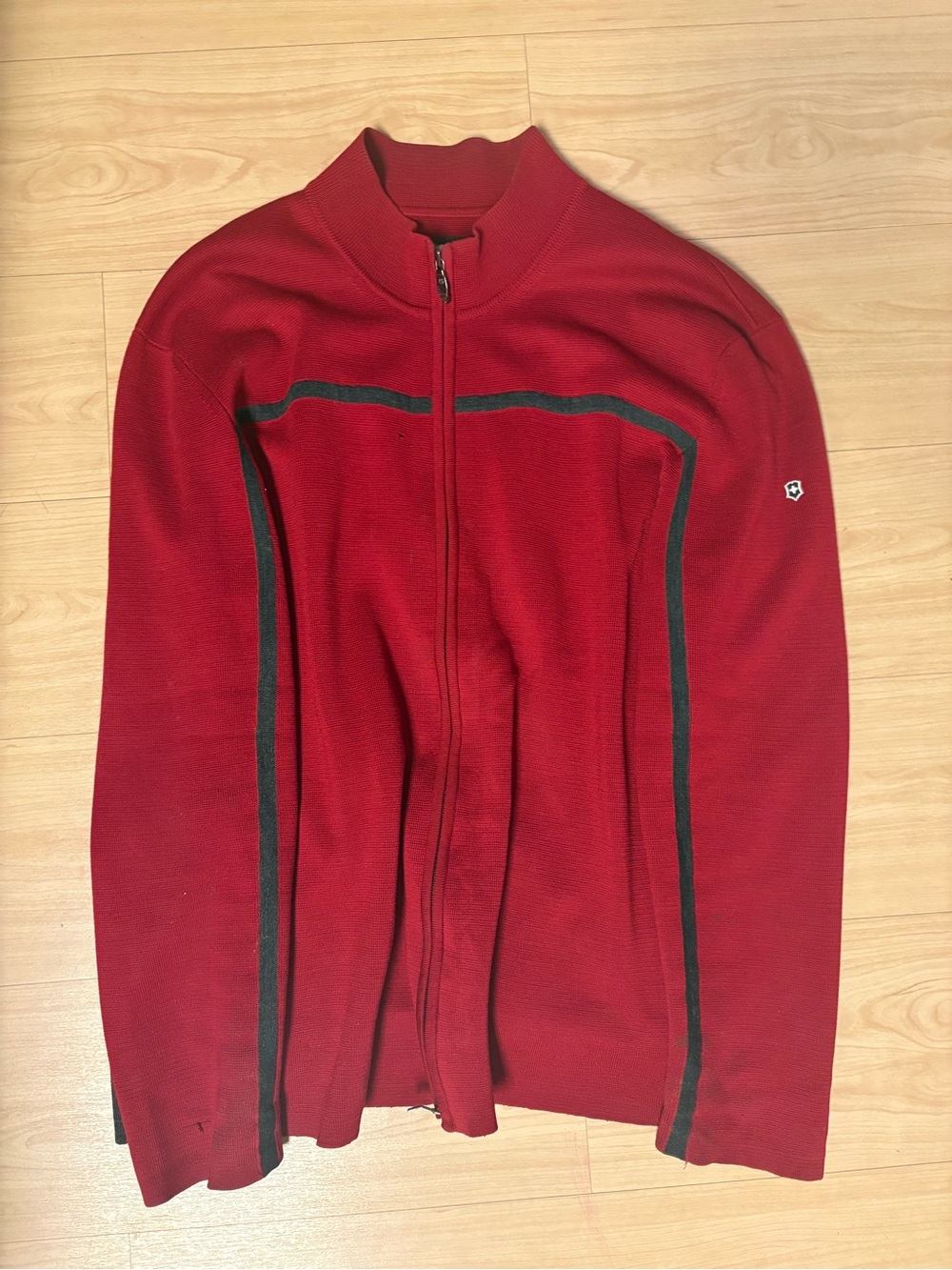Victorinox Red Zip-Up Sweater with Dark Contrast Trim